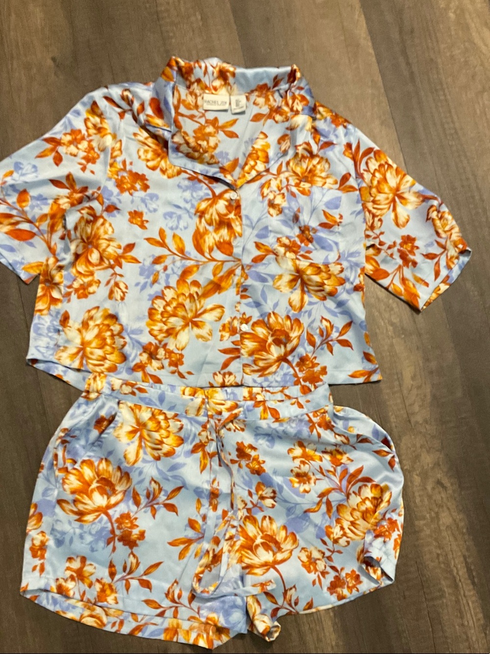 Rachel Zoe Light Blue and Orange Floral Short Pajama Set
